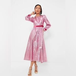 Tuckernuck Hyacinth House Pink Metallic Plisse Eloise Midi Dress